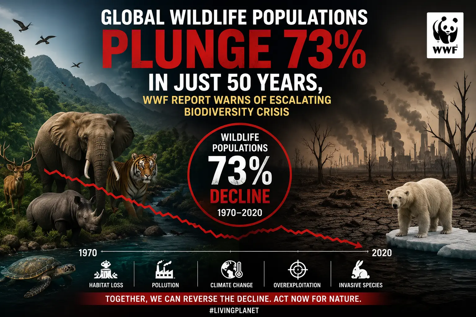 Global Wildlife Populations Plunge 73% in Just 50 Years, WWF Report Warns of Escalating Biodiversity Crisis